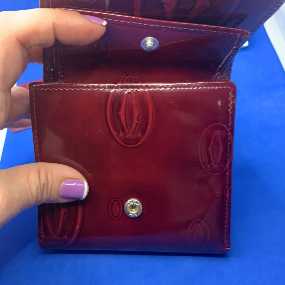 CARTIER Red Patent‎ Leather Embossed Happy Birthday Compact Wallet